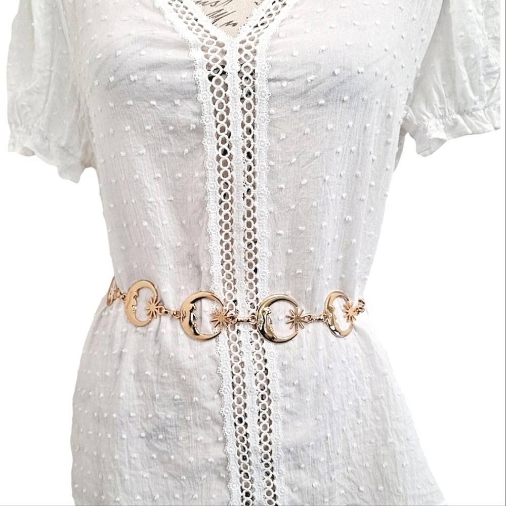 Gold Chain Chunky Boho Moon Sun Waist Belt XS to L Adjustable Celestial whimsy - Picture 4 of 12